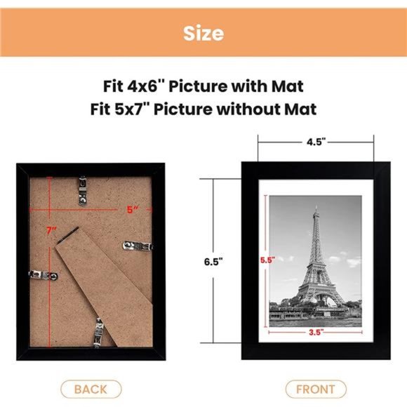 5x7 Picture Frame Set of 10, Display Pictures 4x6 with Mat or 5x7 Without Mat - Picture 2 of 6